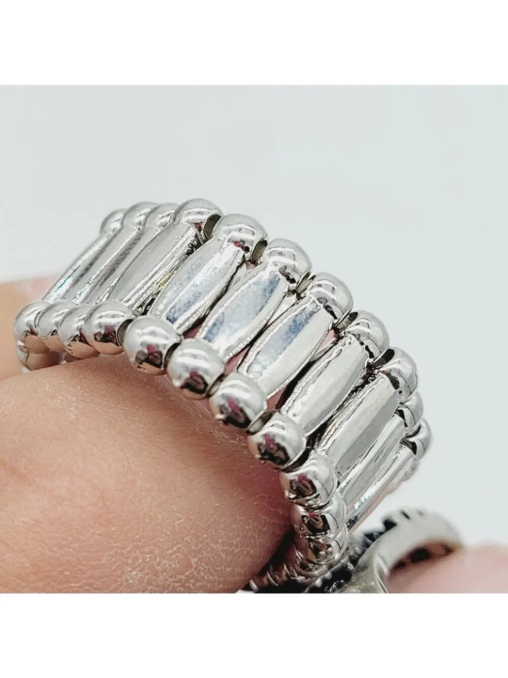 Lot Of 2 Stretch Rings New Without Tags Silver Tone Faux Pearl & Orange Cabochon